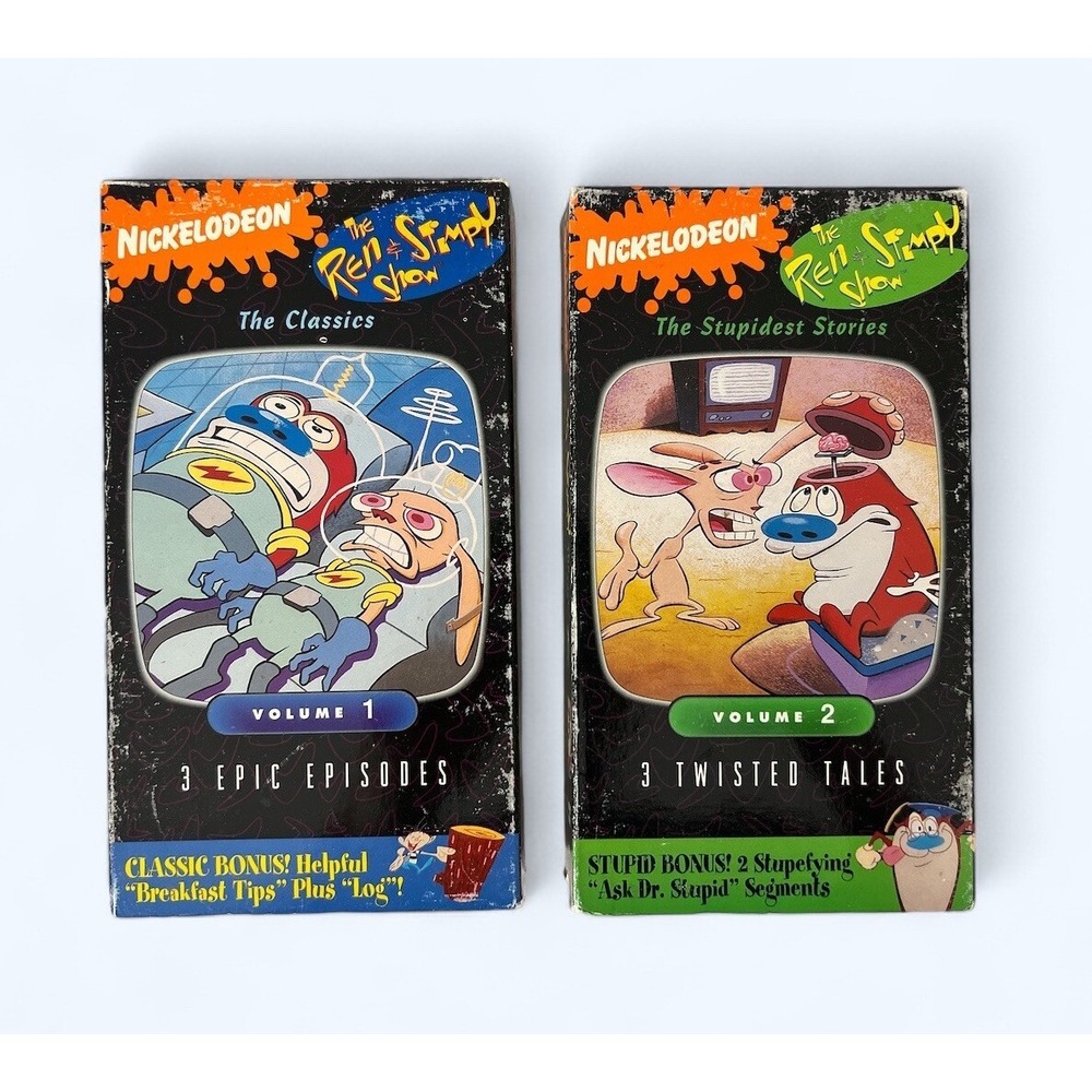 Rare 1993 The Ren & Stimpy Show vol. 1 & 2 Sony Wonder! Nickelodeon VHS